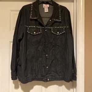 Quacker Factory Black Denim Rhinestones Shacket Shirt/Jacket Women’s Size 1X